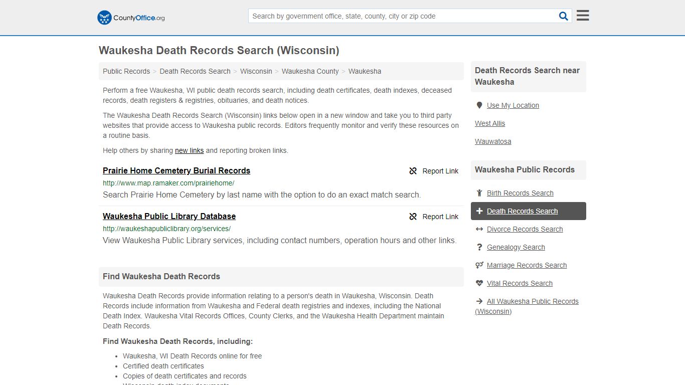 Waukesha Death Records Search (Wisconsin) - County Office